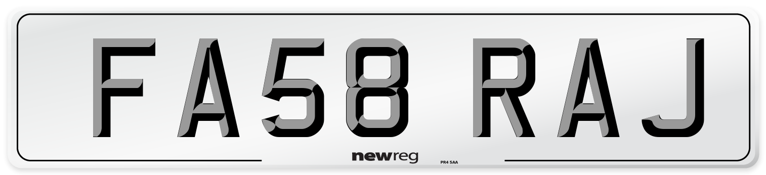 FA58 RAJ Number Plate from New Reg